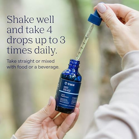Trace Minerals Liquid Ionic Vitamin D3 + K2 125 mcg (5000 IU) D3 100 mcg K2 Concentrated Dietary Supplement 2 fl oz. 296 Servings