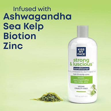 Kiss My Face Strong & Luscious Conditioner Dht Blocker Thickening For Dry And Damaged Hair Women & Men With Biotin Ashwagandha And Sea Kelp