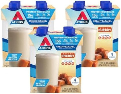 Atkins Energy Shake Creamy Caramel With B Vitamins And Protein Ketofriendly And Gluten 4 Count(Pack Of 3) Bundle With Atkins Chai Tea Latte Protein Shake 15G Protein Low Glycemic
