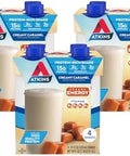 Atkins Energy Shake Creamy Caramel With Protein Gluten 4 Count(Pack Of 3) And Caramel Chocolate Nut Roll Snack Bar High In Fiber 2G Sugar 16 Count
