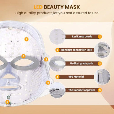 Musewish Red Light Therapy For Face7-1 Colors Led Facial Skin Care Mask Red Light Mask For Face Infrared Light Mask Anti-Aging Wrinkle Acne Rechargeable Portable Home & Travel