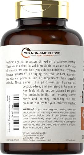 Carlyle Grass Fed Beef Liver Capsules 250 Count 4500Mg