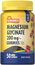 Sundance Magnesium Glycinate Gummies 200mg 50 Count Grape Flavor Vegan NonGMO and Gluten Supplement