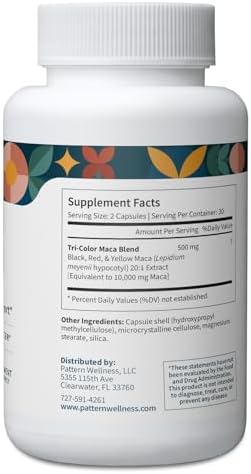 Pattern Wellness Maca Root For Men & Women - 10000Mg - Natural Mood & Wellness Enhancer - Unique Optimum Blend For Fertility Reproductive & Whole Body Health - 60 Vegan Capsules