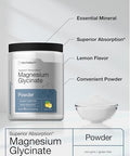 Horbaach Magnesium Glycinate Powder 1 lb Lemon Flavored Superior Absorption NonGMO and Gluten Free