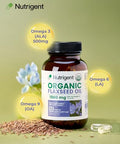 Nutrigent Usda Certified Organic Flaxseed Oil 1000 Mg Cold Pressed 100 Pure With Plant-Based Omega 3 Ala Essential Fatty Acids For Heart & Skin Health 60 Capsules