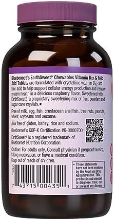 Bluebonnet Nutrition Earth Sweet Vitamin B12 & Folic Acid Chewable Tablets, Cream Raspberry 180 Count (Pack Of 1)