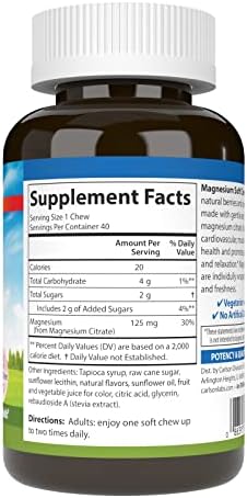 Carlson Magnesium Soft Chews 125 mg Highly Absorbable Muscle Relaxation and Overall Health Berries and Creme Flavor 40 Vegetarian Soft Chews