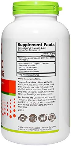 Nutribiotic - Ascorbic Acid With Bioflavonoids Powder 16 Oz Highly Soluble Antioxidant & Collagen Support Supplement 2000 Mg Vitamin C With Lemon Bioflavonoid Complex Vegan Gluten & Gmo-