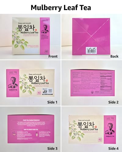 Ssanggye Wild Mulberry Leaves Tea 1.0g X 40 Tea Bags, Premium Korean Herbal Tea Hot Cold Caffeine-free Herb Savory 4 Seasons Great Daily Drink Made in Korea