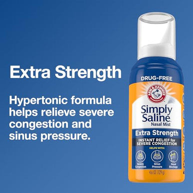 Arm & Hammer Simply Saline Extra Strength For Severe Congestion Relief Nasal Mist 4.6Oz 3-Pack