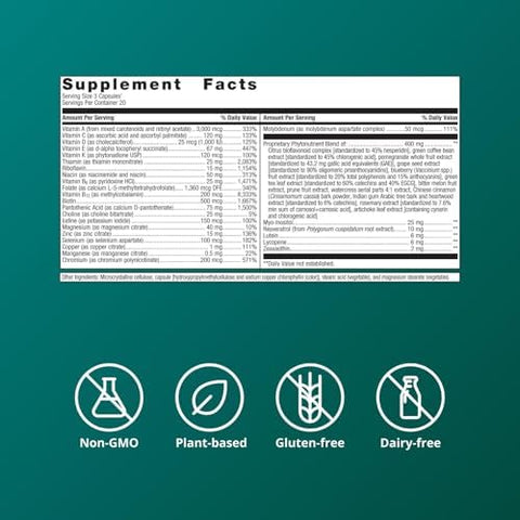 Metagenics PhytoMulti Multivitamin 20+ Essential Vitamins and Minerals with Phytonutrients Supports Healthy Aging Cellular Health Energy and Immune Function NonGMO and GlutenFree 60 Capsules