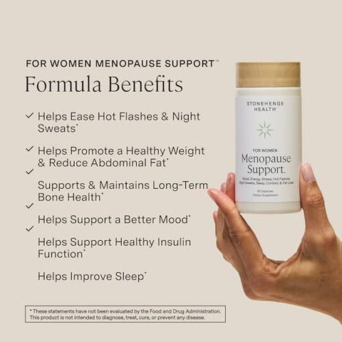 Stonehenge Health For Women Menopause Support For Peri + Menopause + Post Mood Energy Stress Hot Flashes Night Sweats Sleep & Cortisol Chromax Chromium Vitamin D3 Ksm66 Ashwagandha Extract