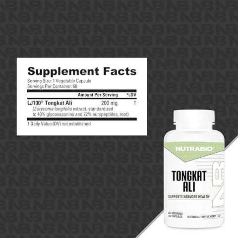 Nutrabio Tongkat Ali Longjack 100 Supplement - Natural Support For Muscle Mass Strength Performance- Longjack Tongkat Ali For Men- 200Mg Per Capsule 60 Servings