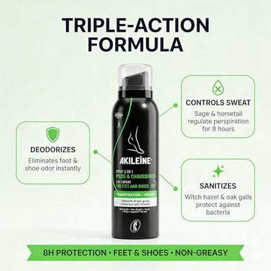 Akileine Black Spray Antiperspirant 150 Ml Foot Deodorant Spray And Shoe Odor Eliminator