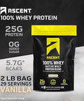 Ascent 100% Whey Protein Powder, Vanilla Bean 2 Lb & Creatine Monohydrate Powder, Unflavored 45 Servings