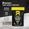 Ascent 100% Whey Protein Powder, Vanilla Bean 2 Lb & Creatine Monohydrate Powder, Unflavored 45 Servings