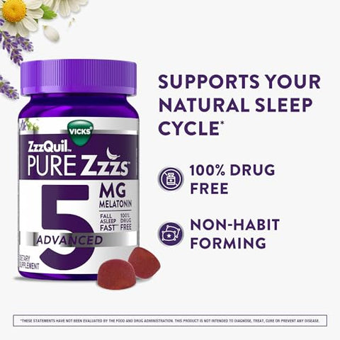 Vicks Zzzquil Pure Zzzs Melatonin Gummies Melatonin 5Mg Sleep Aid With Chamomile & Lavender Melatonin Sleep Gummies Sleep Aids For Adults Berry Flavored 60 Sleep Gummies