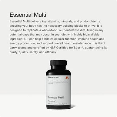 Momentous Essential Multivitamin For Women And Men - Complete Vitamin And Mineral Complex For Athletes & Wellness Enthusiasts - Gmo-Free, Gluten Free, 30 Servings