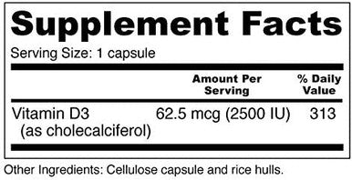 Wellness Resources Vitamin D 2500 Iu Soyfree Vitamin D3 180 Veggie Capsules