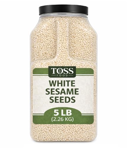 TOSS Hulled White Sesame Seeds, 5 LB Bulk Resealable Jar ÃƒÂ¢Ã¢â€šÂ¬Ã¢â‚¬Å“ Premium Baking & Cooking Ingredient with Nutty Flavor