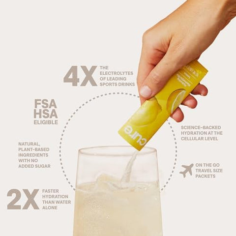 Cure Hydration Plantbased Electrolyte Drink Mix Energy & Dehydration Bundle No Sugar Coconut Water 100Mg Caffeine Nongmo Vegan 14Pack Each: Acai Berry & Lime