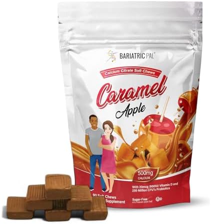Bariatricpal Sugar Calcium Citrate Soft Chews 500Mg With Vitamin D & Probiotics Caramel Apple 90 Count (1 Month Supply)