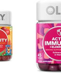 Olly Kids Immunity Gummy Immune Support Wellmune Elderberry Vitamin C Zinc Chewable Supplement Cherry 50 Count and Gummy Active Immunity+Elderberry 45 Gummies (1 Pack) Berry Flavor