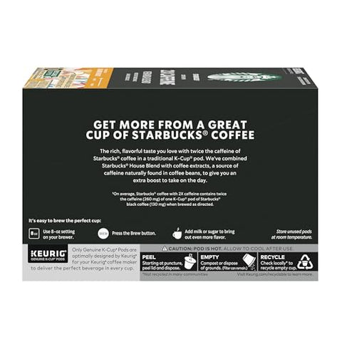 Starbucks K-Cup Coffee Pods, Starbucks Blonde Roast With 2X Caffeine, Hot or Iced Coffee, Veranda Blend, 60 Keurig Pods