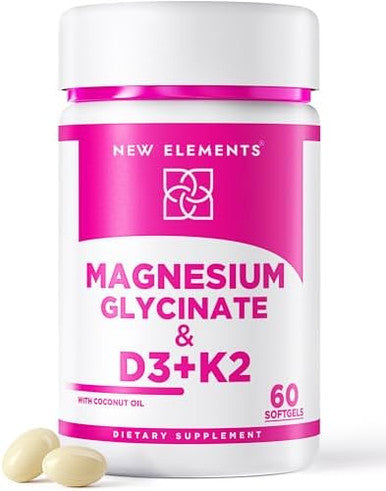 Elements Magnesium Glycinate 500Mg With High-Potency Vitamin D3 10,000 Iu & Vitamin K2 200Mcg Enhanced With Coconut Oil For Optimal Absorption Non-Gmo, Gluten-, Sugar- Softgels (60 Softgels)