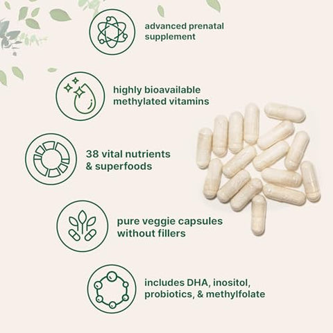 Micro Ingredients Prenatal Vitamins For Women 38-In-1 With Folate Dha Choline Iron Probiotics Inositol & Vitamin C D B Complex No Fillers 240 Veggie Capsules