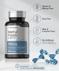 Horbaach Methyl Folate Supplement 1000 mcg 200 Capsules 5MTHF Folic Acid NonGMO Gluten Free Methylfolate