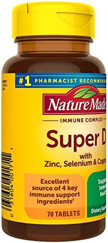 Nature Made Super Vitamin D Immune Complex, Vitamin D3, Selenium, Copper And Zinc Supplements For Immune Support, 70 Tablets, 70 Day Supply