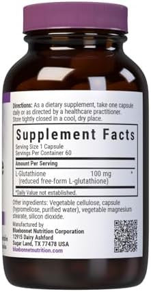 Bluebonnet Lglutathione 100 Mg Vitamin Capsules 60 Count White