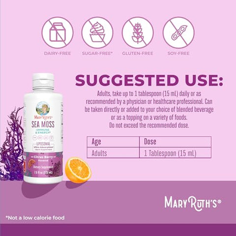 Maryruth'S Maryruth Organics Sea Moss Immune & Energy Liposomal Irish Sea Moss Vitamin B12 Vitamin E Elderberry Rose Hip Oil Orange Oil Immune Support Supplement Vegan Sugar Free 7.6 Oz