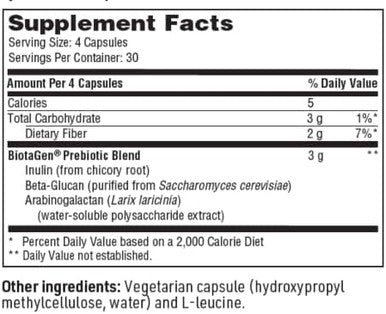 Klaire Labs Biotagen - Prebiotic Inulin, Beta-Glucan & Arabinogalactan To Support Gut Microbiota (120 Capsules)