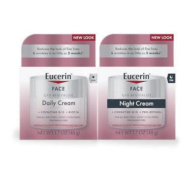 Eucerin Q10 Skin Care Set Anti Wrinkle Daily Face Cream With Biotin (1.7 Oz) + Anti Wrinkle Night Cream With Pro-Retinol (1.7 Oz) For All Skin Types Fragrance