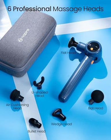 Napre Massage Gun With Extension Handle And 3 Adjustable AnglesDeep Tissue Back Massage For Neck/Shoulders/Waist/Body Pain ReliefHandheld Percussion Muscle Massager With CaseBlue