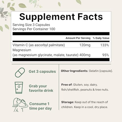 Micro Ingredients Pure Magnesium Complex 300 Capsules Triple Magnesium Glycinate Malate Taurate With Vitamin C 100 Chelated Supports Muscles Nerves & Energy Only Active Ingredients