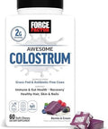 Force Factor Awesome Colostrum Support Gut & Immune Health Recovery Hair Skin & Nails Bovine Colostrum Supplement With Biotin Grassfed Antibiotic Berries & Cream 60 Soft Chews