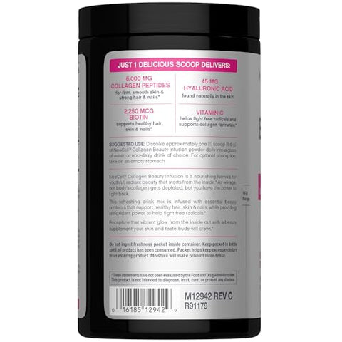 Neocell Collagen Peptides Powder 9.1 Oz Grass Fed Bovine With Biotin And Hyaluronic Acid Cranberry Cocktail Flavored Beauty Infusion Drink Mix Hair Skin & Nails