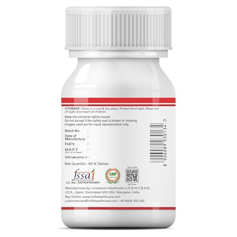 Inlife Chelated Iron Folic Acid Supplement With Vitamin C E B12 Zinc & Selenium For Men Women 60 Tablets