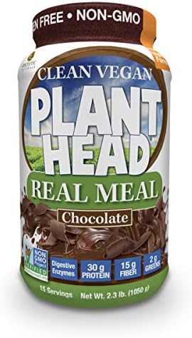 Genceutic Naturals Plant Head Real Meal Organic Plant Based Protein Powder Vanilla Vegan Low Net Carbs Non Dairy Gluten Lactose No Sugar Added 2.3 Pound