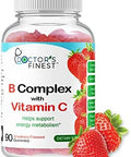 Doctors Finest Vitamin B Complex Gummies, Vegan, Gmo- Gluten , Great Taste Natural Strawberry Flavor Gummy Vitamins, With 6 B Vitamins, Energy Support Dietary Supplement, For Adults 90 Gummies