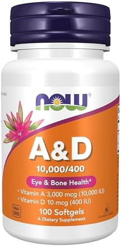 Now Supplements Vitamin A & D 10000/400 Iu Eye Health Essential Nutrition 100 Softgels