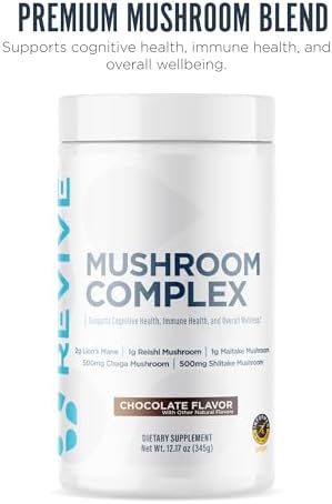 Revive Md Mushroom Powder Chocolate - Mushroom Supplement Supports Focus Cognitive Immune & Brain Health With A Blend Of Lion'S Mane Reishi Chaga Shiitake & Maitake - Gluten- - 30 Servings