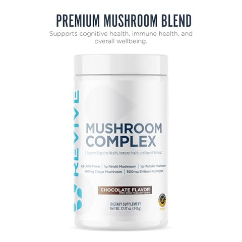 Revive Md Mushroom Powder Chocolate - Mushroom Supplement Supports Focus Cognitive Immune & Brain Health With A Blend Of Lion'S Mane Reishi Chaga Shiitake & Maitake - Gluten-Free (30 Servings)