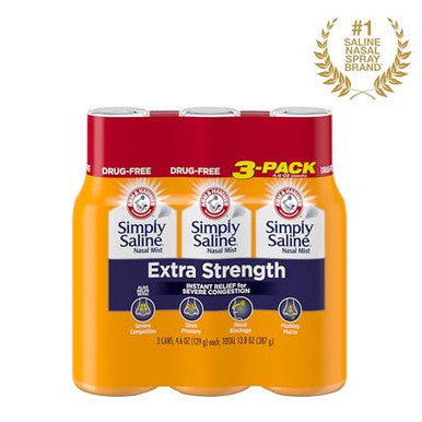 Arm & Hammer Simply Saline Extra Strength For Severe Congestion Relief Nasal Mist 4.6Oz 3-Pack