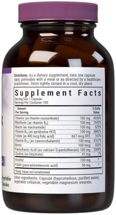 Bluebonnet Nutrition B Complex Complete Full Spectrum Vitamin B6 B12 Biotin Folate Vegan Vegetarian Gluten Soy & Milk Kosher 100 Count