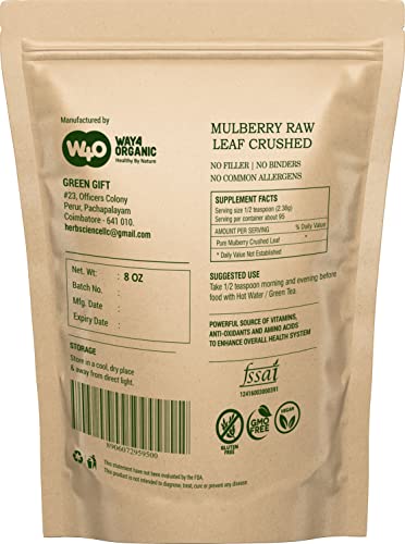 Mulberry Leaf Tea 8 Oz, Dried Crushed Leaves, Best Caffeine Free Tea - Way4Organic (8 Oz (2 Pack))